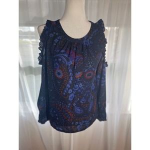 Loft Size X-Small Cut-Out Shoulder‎ Blouse Blue Floral
